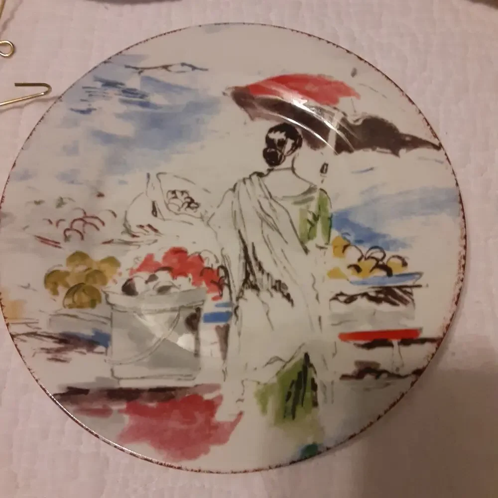 Pier 1 Destination Plates x4 Plus Hangers Travel Decorative Vibrant 7.5x7.5